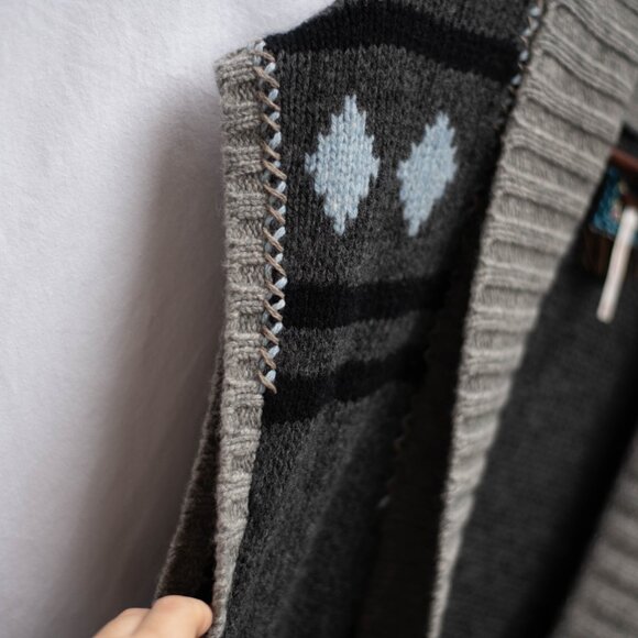 Free People Cardigan Sweater Women’s M Gray Lambswool Southwestern Long Vest - Picture 3 of 7